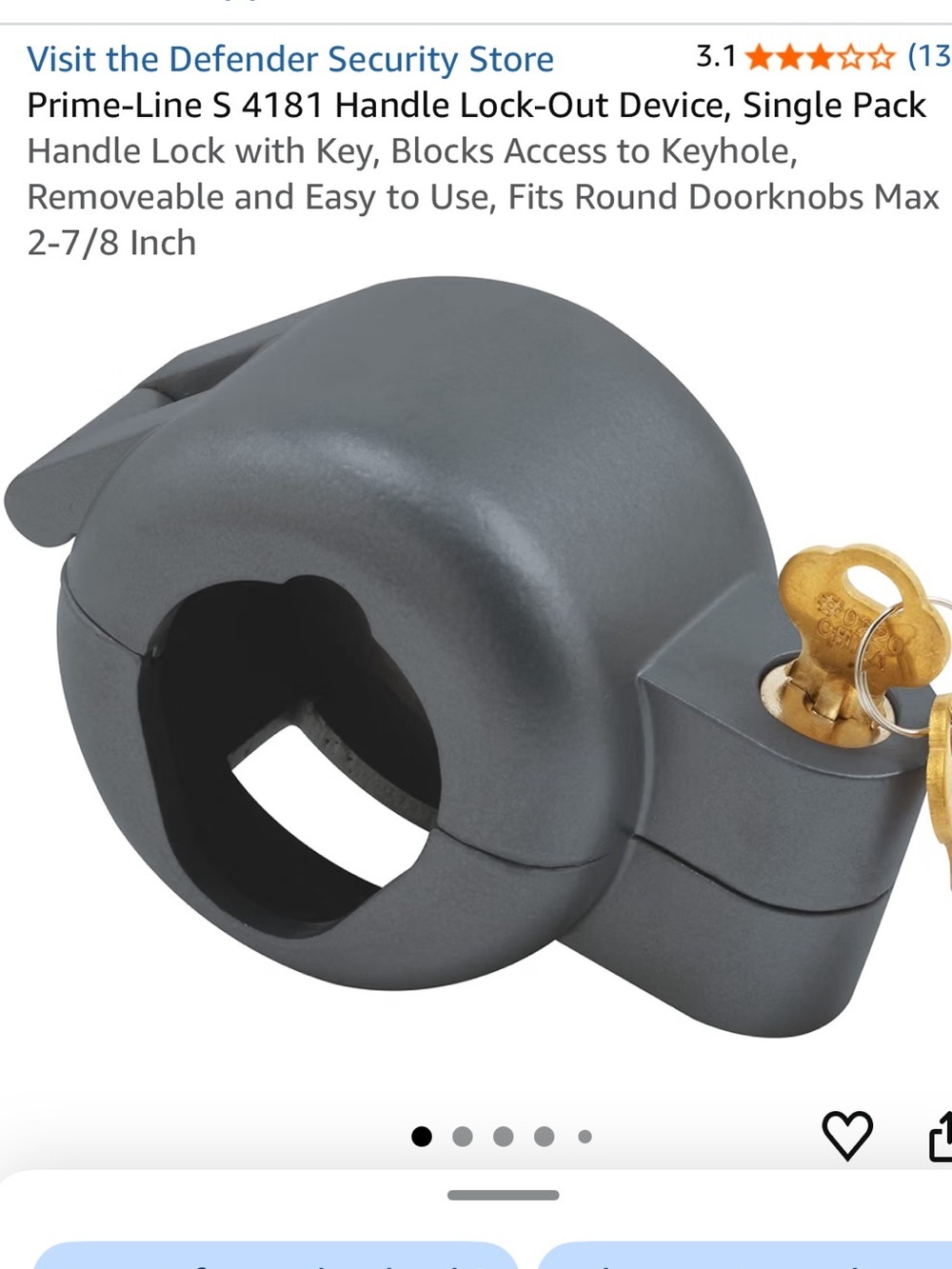 Gray Round Doorknob Handle Lock with Key